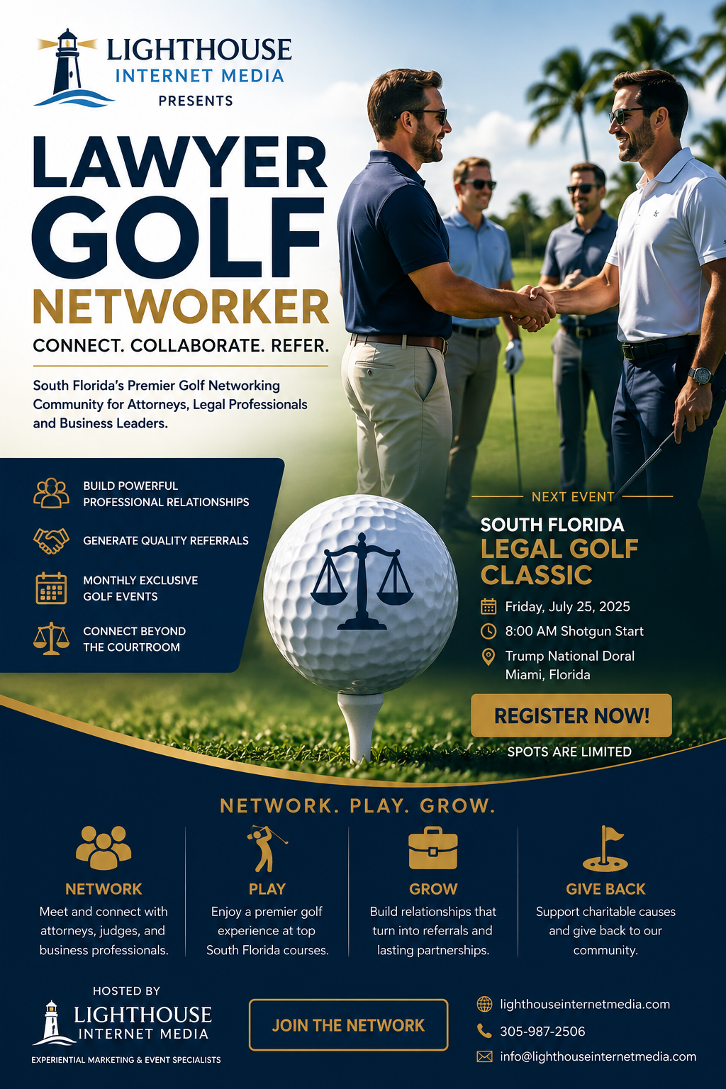Lawyer Golf Networker event poster featuring South Florida Legal Golf Classic