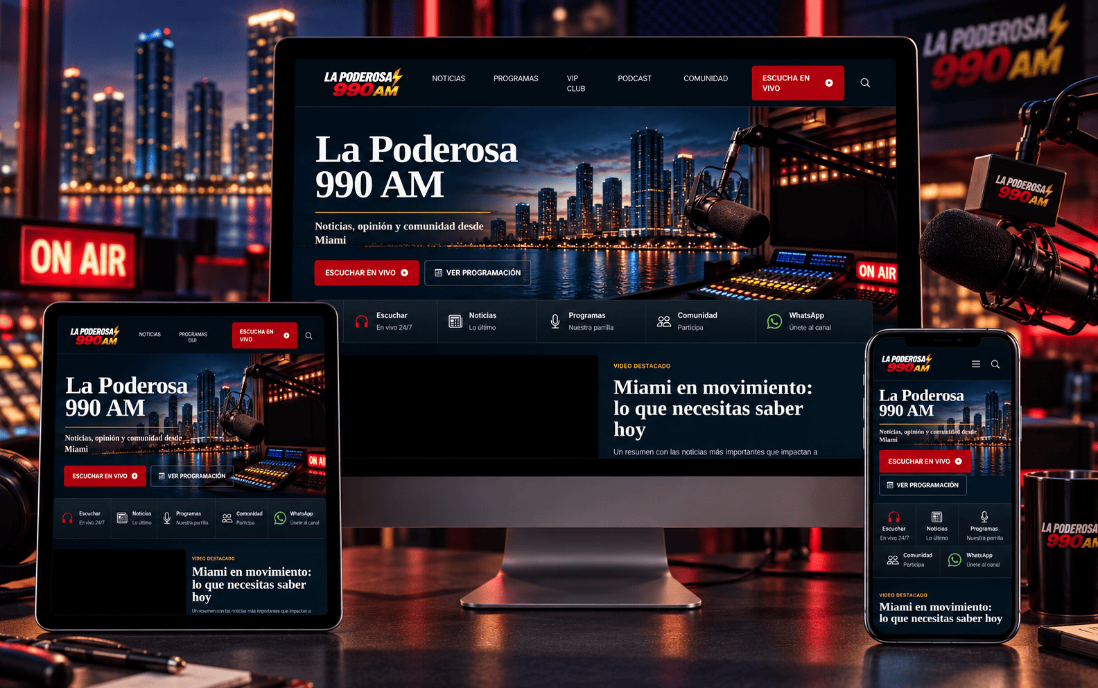 La Poderosa 990 AM homepage redesign, Radio Broadcasting & Digital Media, built by Lighthouse Internet Media